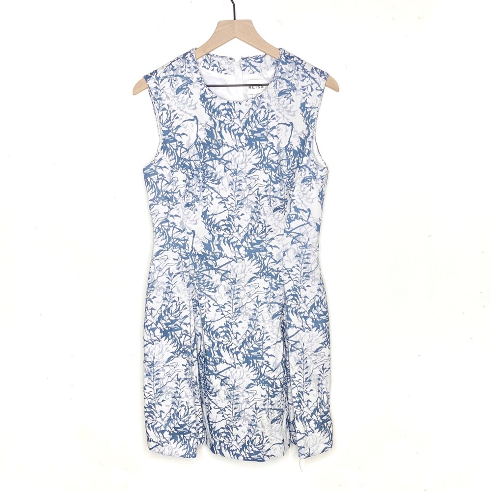 Reiss Blue White Floral Jacquard Fit & Flare Dress Size 6 Sleeveless